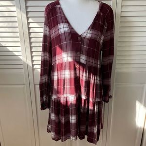 Justify | Red Plaid Button Front Mini Dress Tunic
